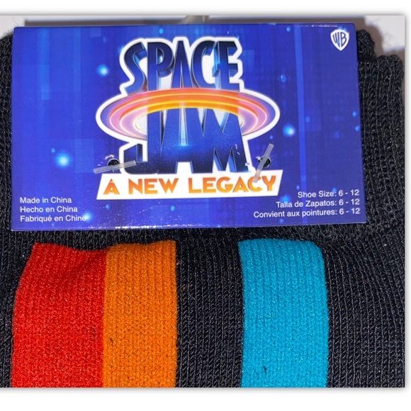 Space Jam Taz & Wile E. Crew Socks 2 Pair Men 6-12 Black Blue Tune Squad Legacy - Picture 2 of 11